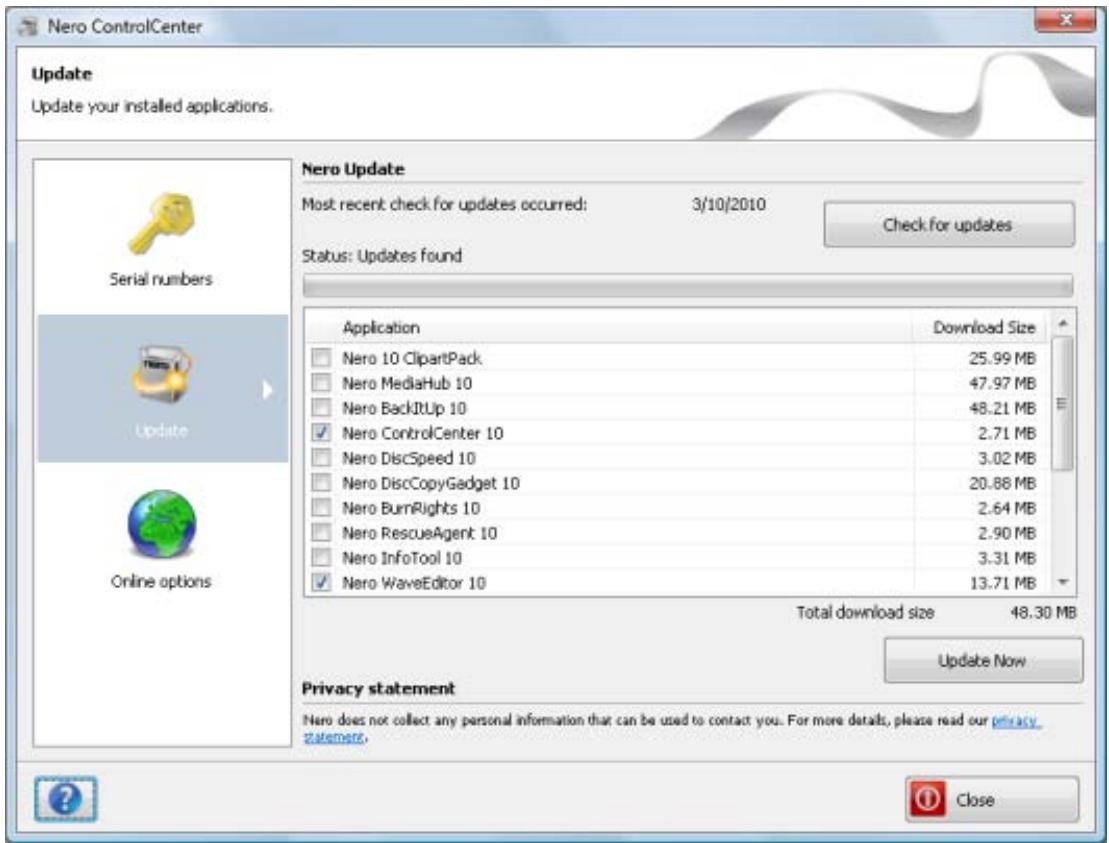 NERO CONTROLCENTER MULTIMEDIA SUITE 10 - Updating a Nero Application - 2