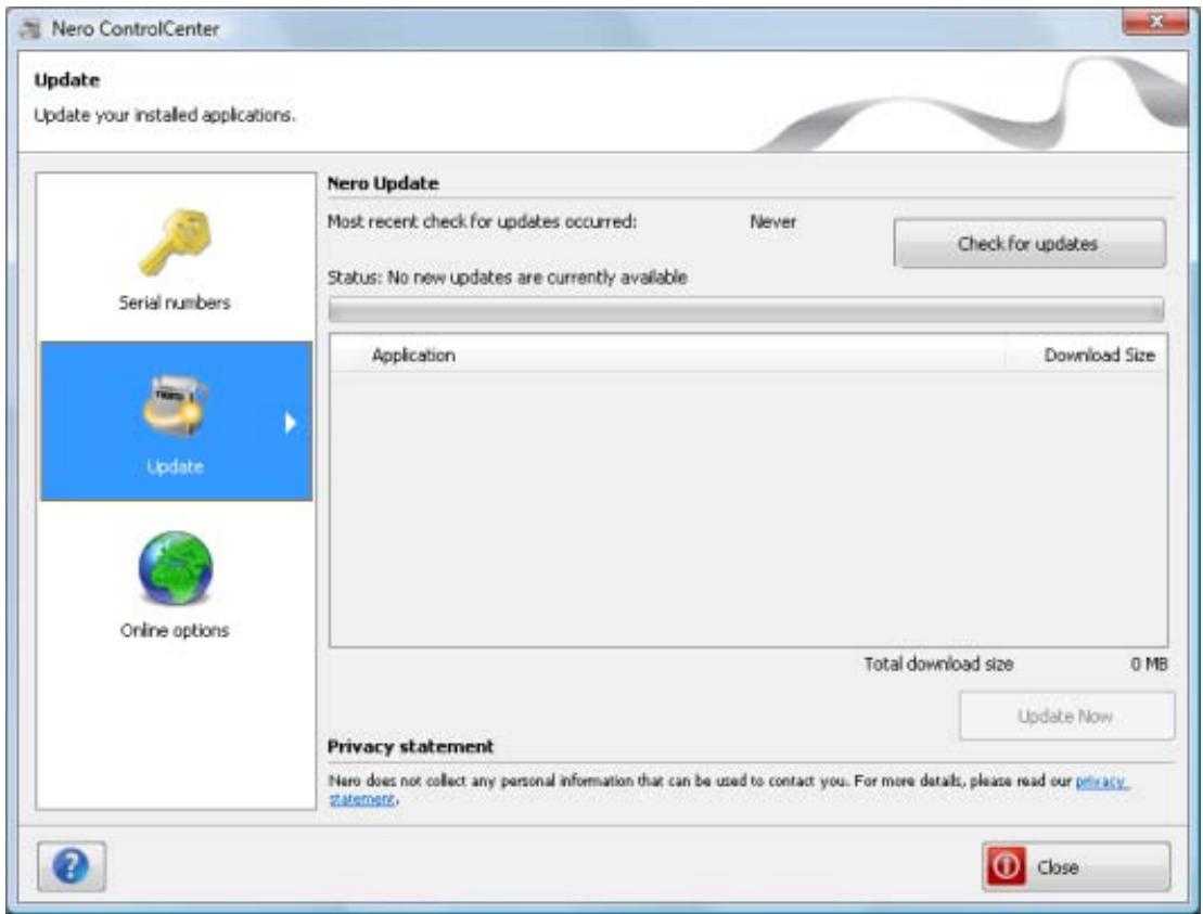 NERO CONTROLCENTER MULTIMEDIA SUITE 10 - Updating a Nero Application - 1