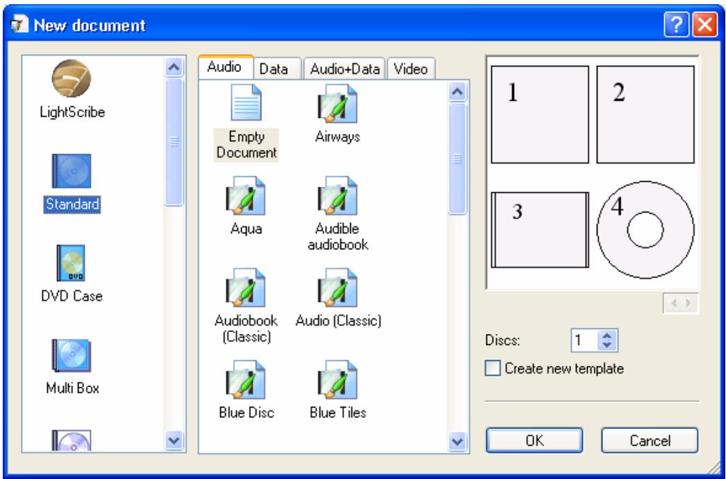 NERO COVERDESIGNER 2 - New Document window - 1