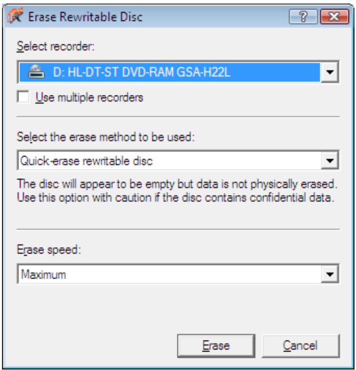 NERO EXPRESS 9 - Erase Rewritable Disc window - 1