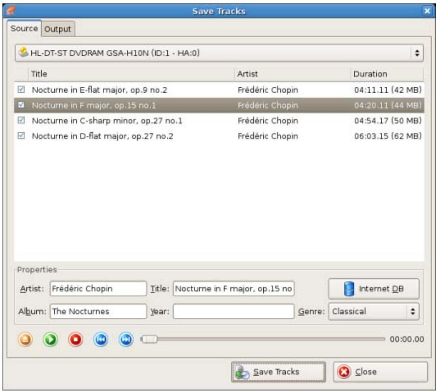 NERO LINUX 3 - Save Tracks Window - 1