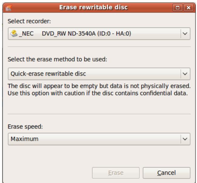 NERO LINUX EXPRESS 4 - Erase Rewritable Disc Window - 1