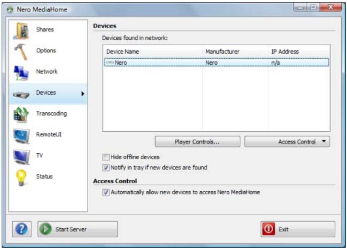NERO MEDIAHOME 4 - Devices Screen - 1
