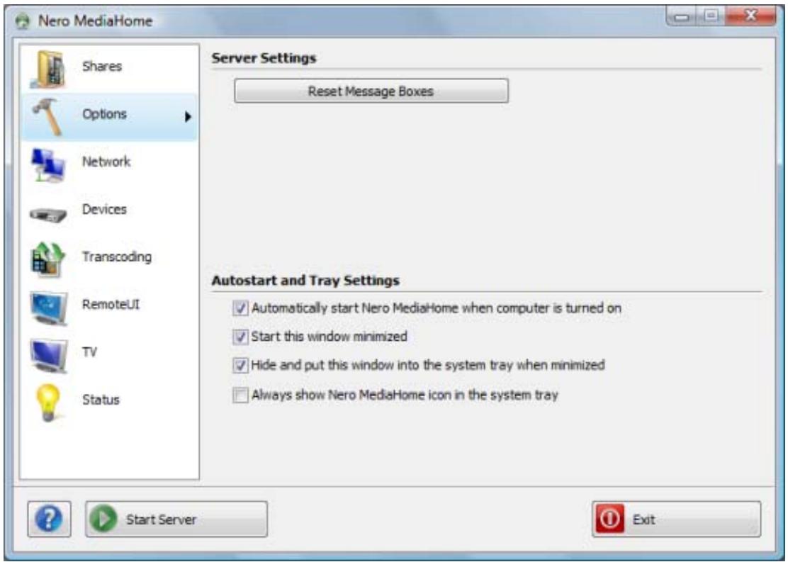 NERO MEDIAHOME 4 - Options Screen - 1