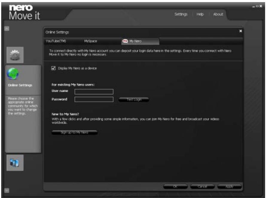 NERO MOVE IT - Online Settings - 1