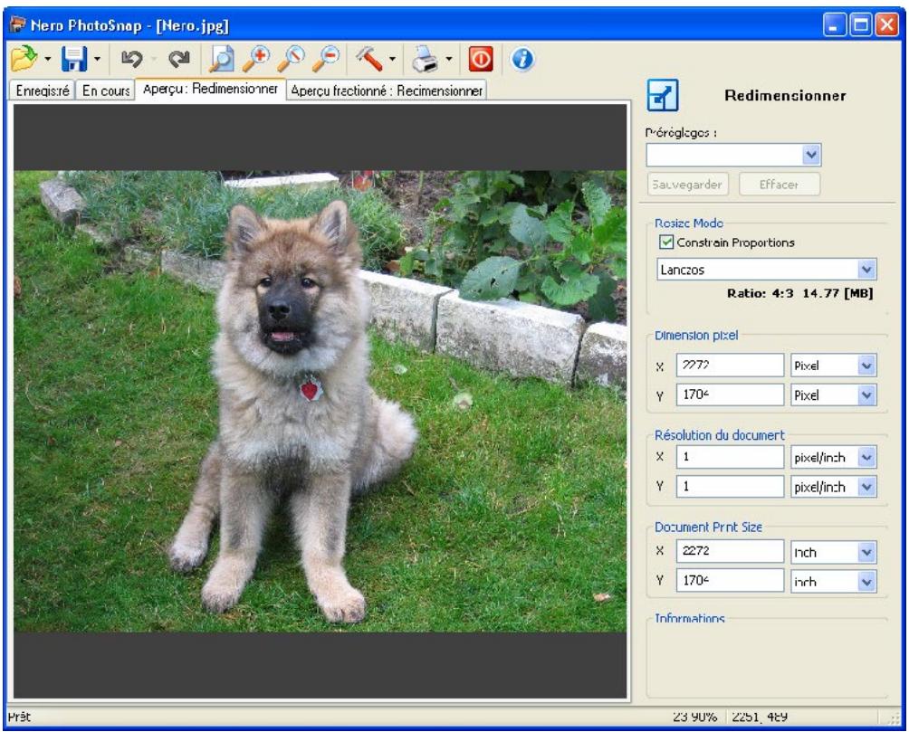 NERO PHOTOSNAP - Modification de la taille - 1