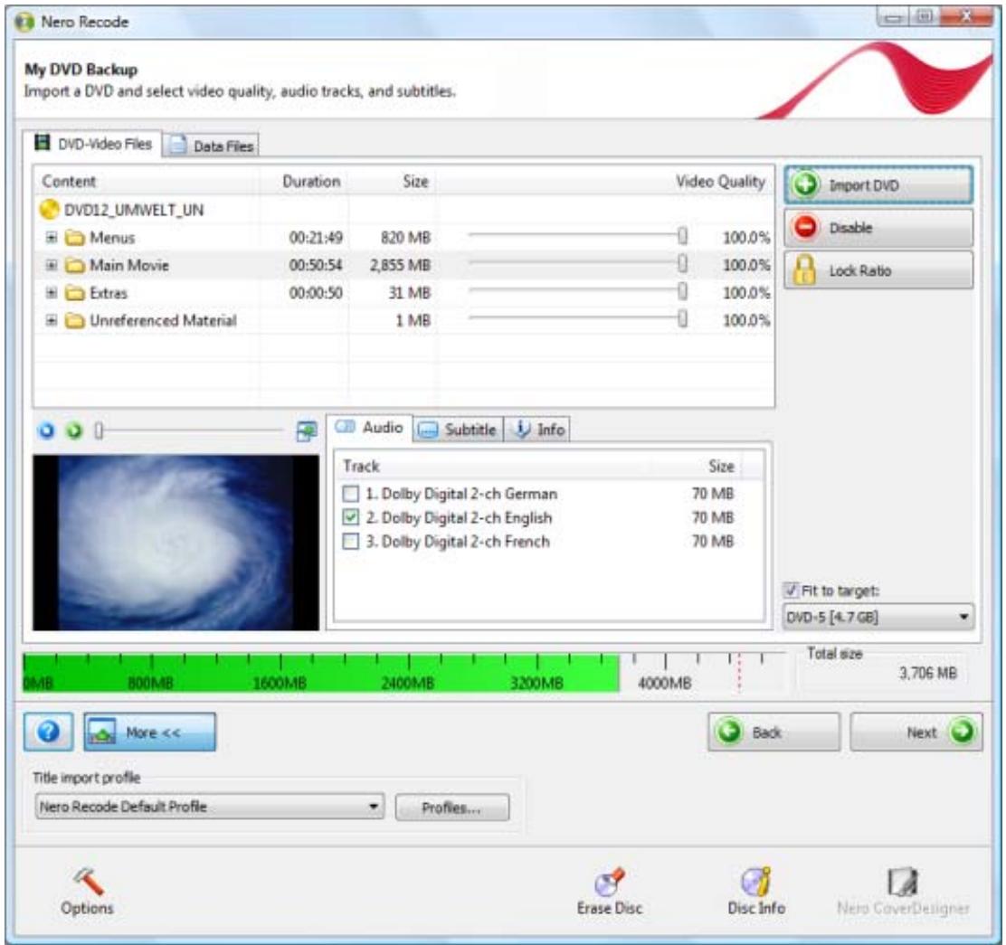 NERO RECODE 9 - Setting Options for Recoding and Entire DVD - 1