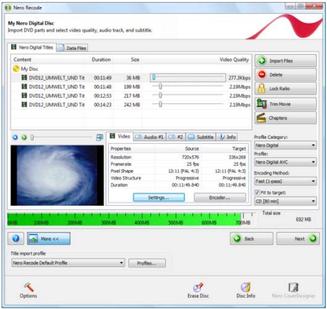 NERO RECODE 9 - Setting Options for Recoding a DVD to Nero Digital - 1