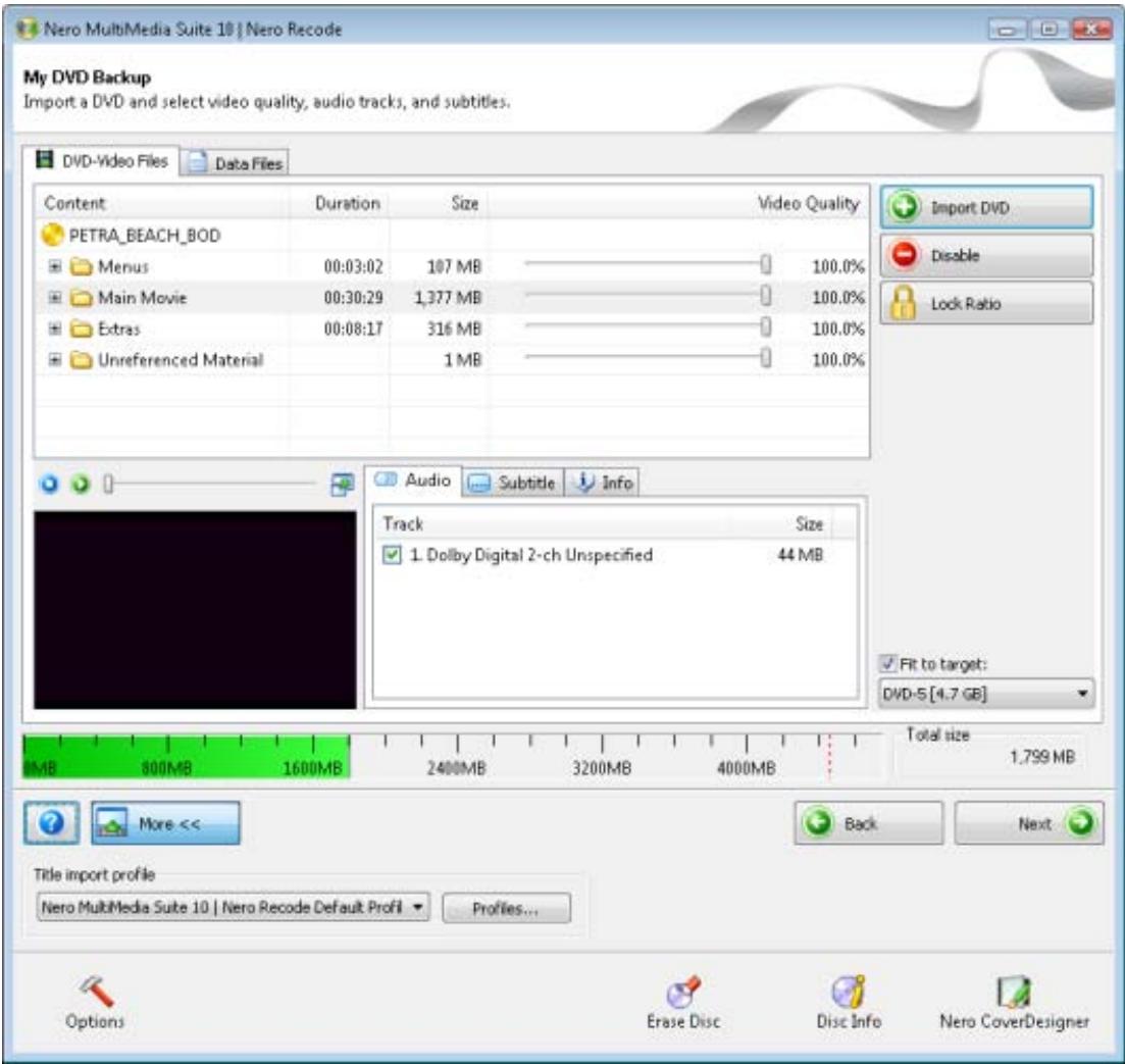 NERO RECODE MULTIMEDIA SUITE 10 - Setting Options For Recoding an Entire DVD - 1