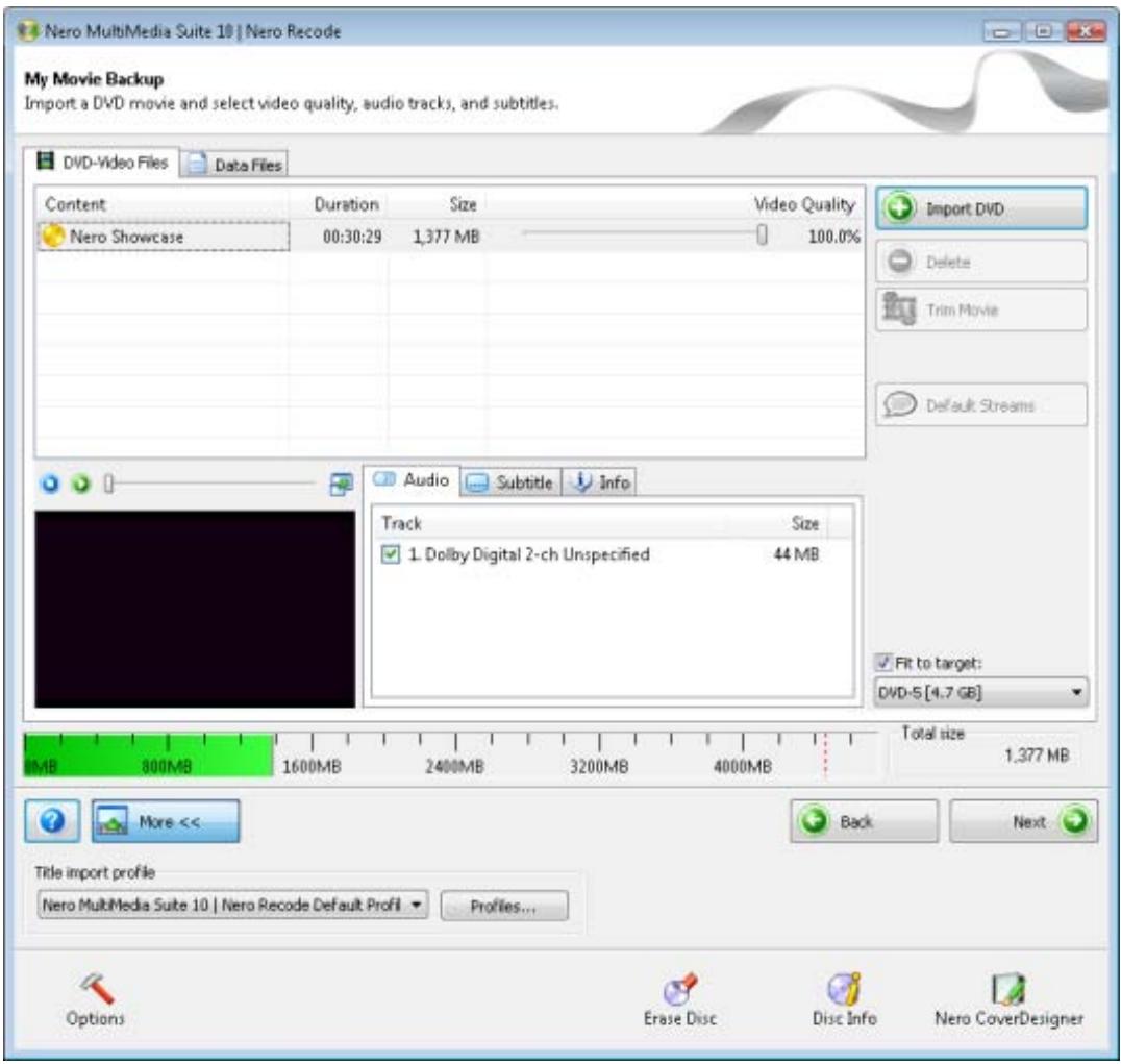 NERO RECODE MULTIMEDIA SUITE 10 - Setting Options For Recoding a Main Movie to DVD - 1