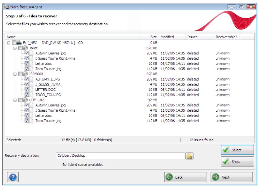 NERO RESCUEAGENT 9 - Files to Recover Screen - 1