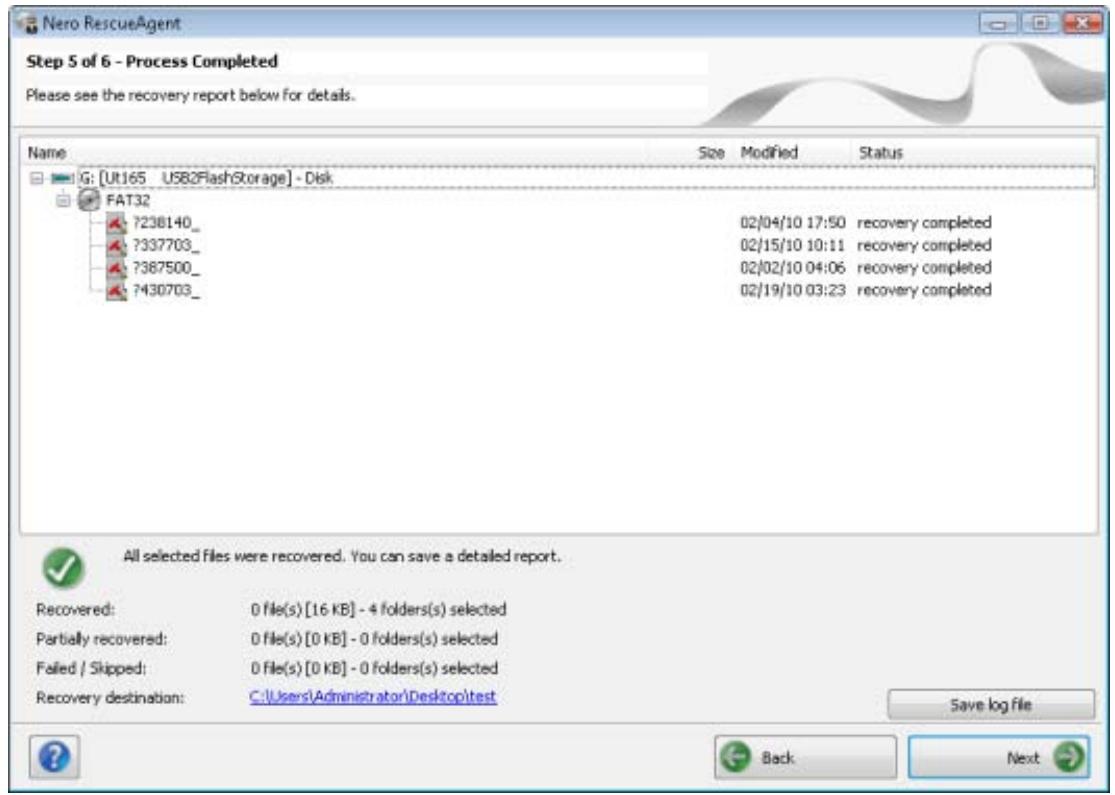 NERO RESCUEAGENT MULTIMEDIA SUITE 10 - Process Completed Screen - 1