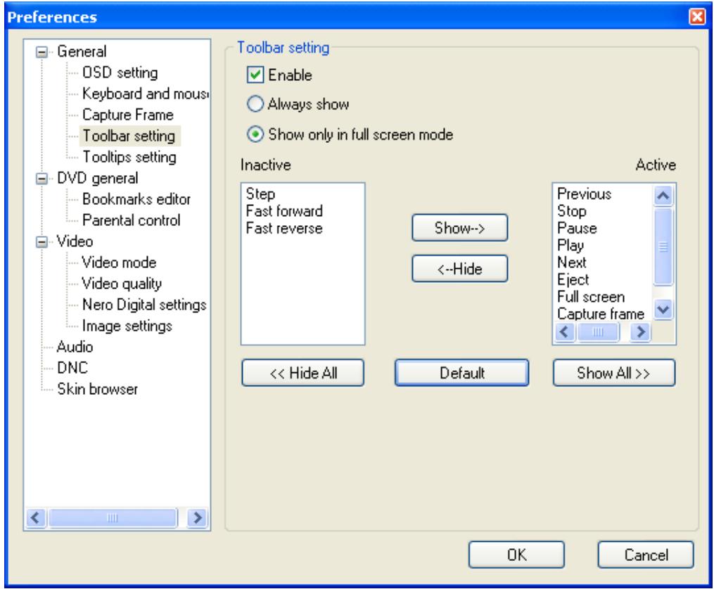 NERO SHOWTIME 2 - Toolbar setting - 1