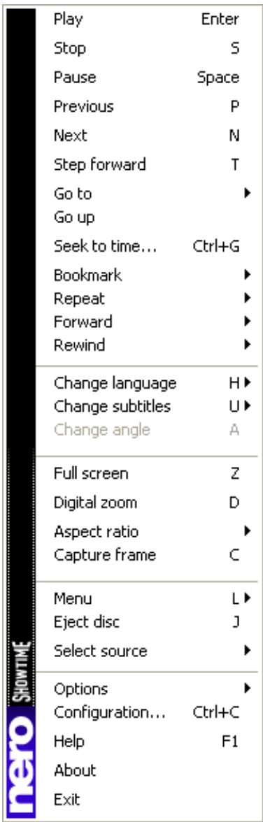 NERO SHOWTIME 2 - Context menu - 1