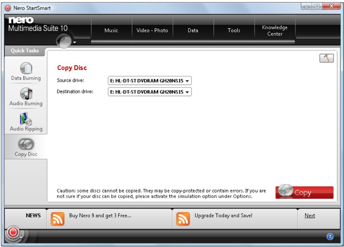 NERO STARTSMART MULTIMEDIA SUITE 10 - Copy Disc Screen - 1