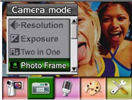 Camera mode Resolution Exposure Two in One Photo Frame