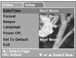 GENIUS P713 - Setup Menu (in Capture/Video/Playback Menu) - 2