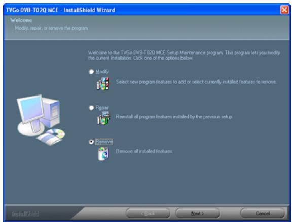 GENIUS TVGO DVB-T02Q MCE - Chapter 5 Uninstall TVGo DVB-T02Q MCE - 2