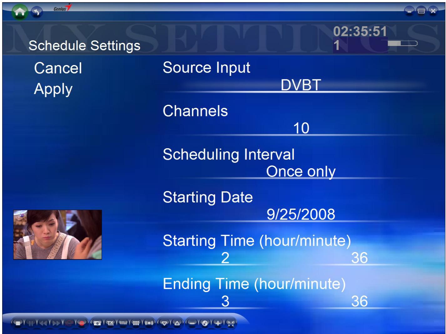 GENIUS TVGO A03X - Schedule - 1