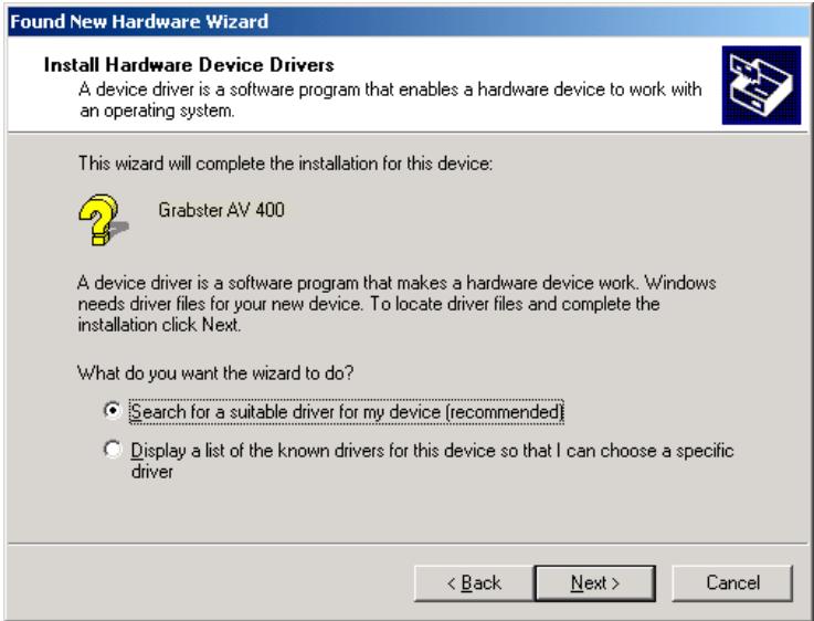 TERRATEC GRABSTERAV400 - Driver installation under Windows 2000 - 2