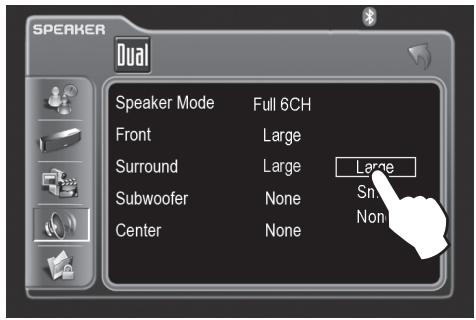 DUAL XDVD8183N - Select size of surround speaker. - 1