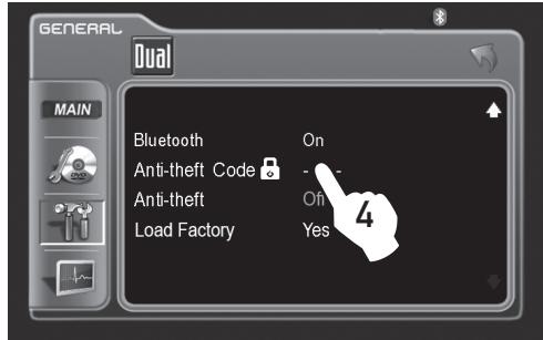 DUAL XDVD8183N - GENERAL Setup - Setting the Anti-theft code - 7
