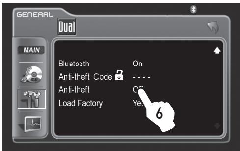 DUAL XDVD8183N - GENERAL Setup - Setting the Anti-theft code - 8