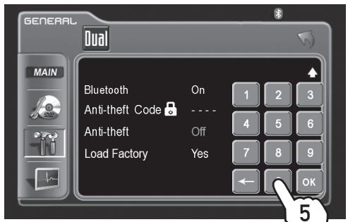 DUAL XDVD8183N - GENERAL Setup - Setting the Anti-theft code - 3