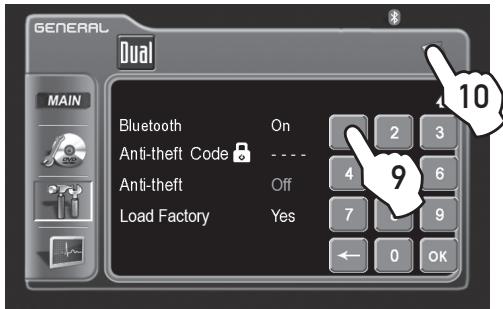 DUAL XDVD8183N - GENERAL Setup - Setting the Anti-theft code - 5