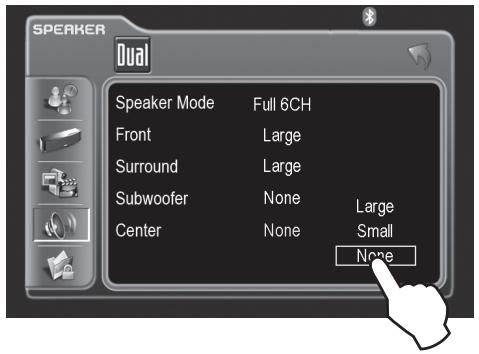 DUAL XDVD8183N - Press to select size of center speaker. - 1