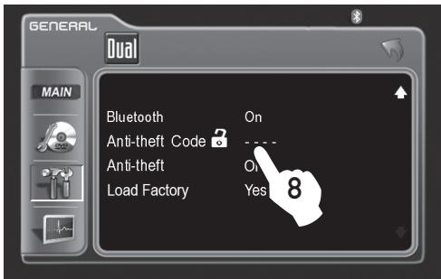 DUAL XDVD8183N - GENERAL Setup - Setting the Anti-theft code - 6