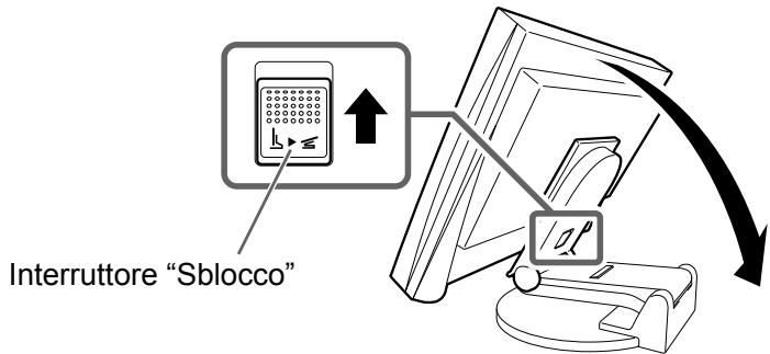 EIZO FLEXSCAN S2231W - Tirare all'indietro il monitor facendo scorrere l'interruttore "Sblocco" versus l'alto.发出喀嗒声，则显示器支架锁安全锁定，即可使用显示器。

2 降低显示器屏幕位置，并拆除定位锁金属装置。

![](images/faff83bf61abb2464db00b504e4462a49692f0680c403804bc73f921bddecf33.jpg) - 1