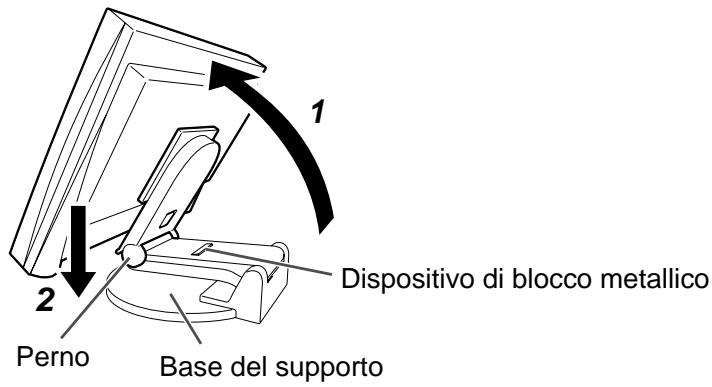 EIZO FLEXSCAN S2401W - Abbassare lo schermo, quindi rimuovere il dispositivo di blocco metallico. - 1