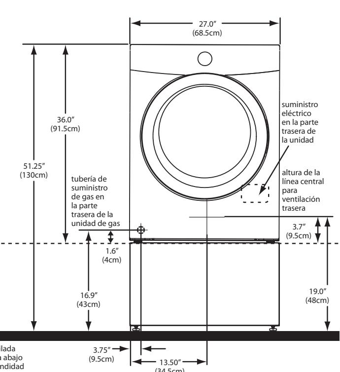 FRIGIDAIRE FAQG7001L - DIMENSIONES DE LA SECADEORA INSTALADA - 2