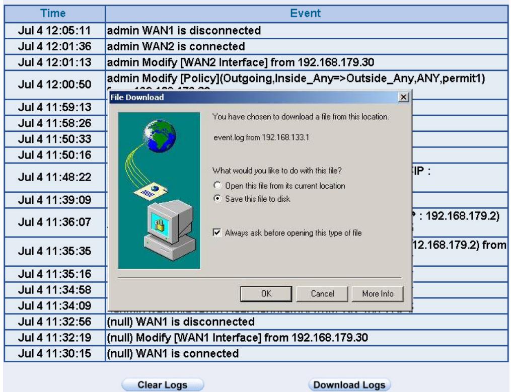 SMC BR21VPN - STEP 2 . Click on Download Logs and select Save in File Download WebUI. And then choose the place to save in PC and click OK; the records will be saved instantly. (Figure18-8) - 1