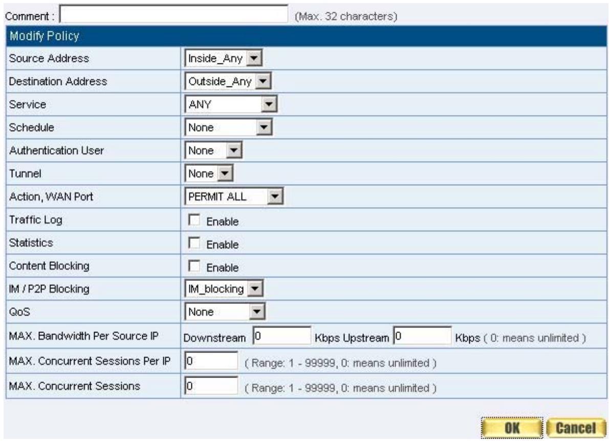 SMC BR21VPN - Step2. In Policy Outgoing, add one policy applied to P2P blocking setting. (Fig. 10-7) - 1