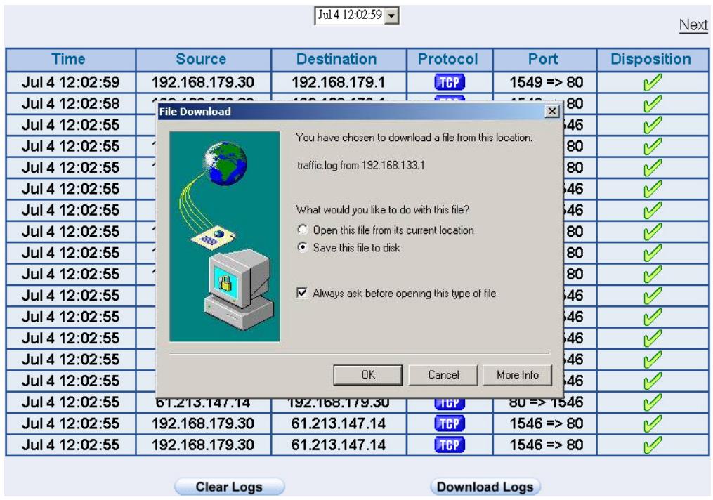 SMC BR21VPN - STEP 5 . Click on Download Logs and select Save in File Download WebUI. And then choose the place to save in PC and click OK; the records will be saved instantly. (Figure18-5) - 1
