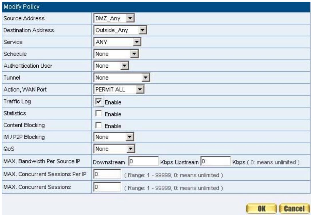 SMC BR21VPN - STEP 1. Add new policy in DMZ to WAN of Policy and select Enable Logging: (Figure18-1) - 1