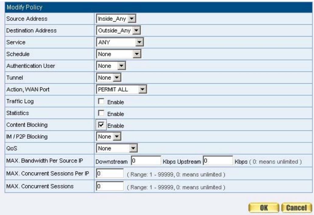SMC BR21VPN - STEP 2 . Add a new Outgoing Policy and use in Content Blocking function: (Figure9-5) - 1