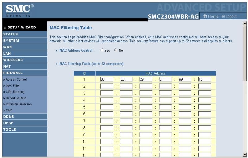 SMC 2304WBR-AG - [Filtre MAC] - 1