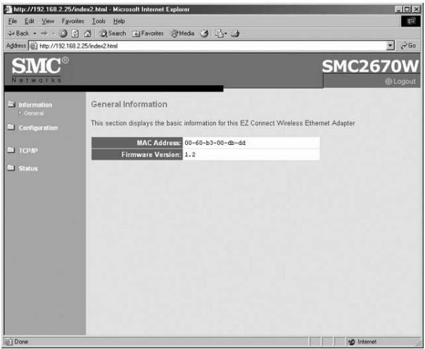 SMC 2670W - |View Wireless Ethernet Adapter information using Web-based Utility - 1