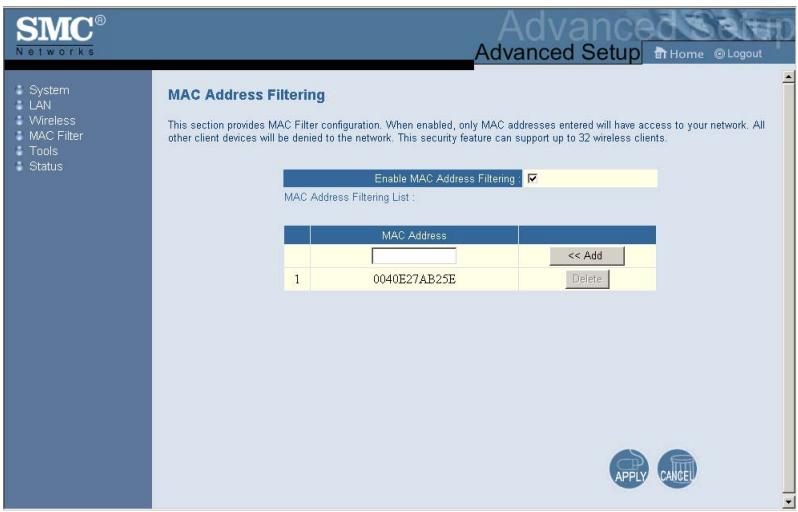 SMC 2671W - MAC filter (filtre MAC) - 1