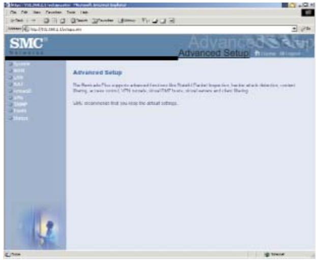 SMC 7004WFW - Menu Advanced Setup (Configuration avancée) - 1