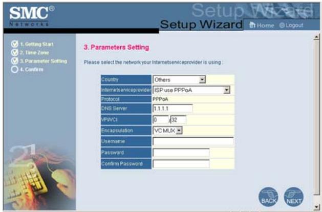 SMC 7804WBRB - ISP use PPPoA - Parameter Setting - 1