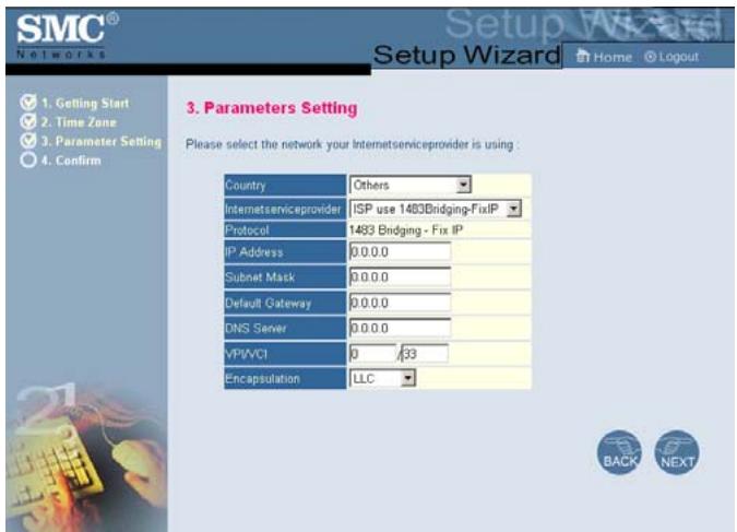 SMC 7804WBRB - ISP use RFC1483 Bridging - Parameter Setting - 1