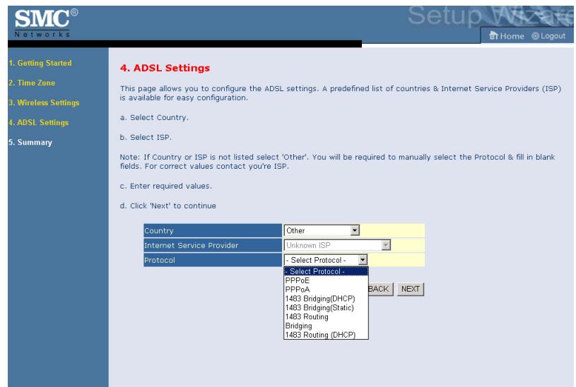 SMC 7904WBRA2 - ADSL Settings - Country or ISP Not Listed - 1