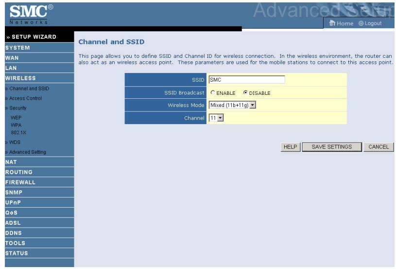 SMC 7904WBRA2 - Channel and SSID - 1