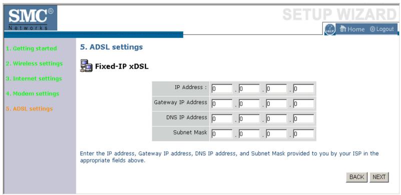 SMC WBR14T-G - ADSL Settings - Fixed-IP xDSL - 1