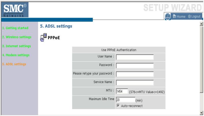 SMC WBR14T-G - ADSL Settings - PPPoE - 1