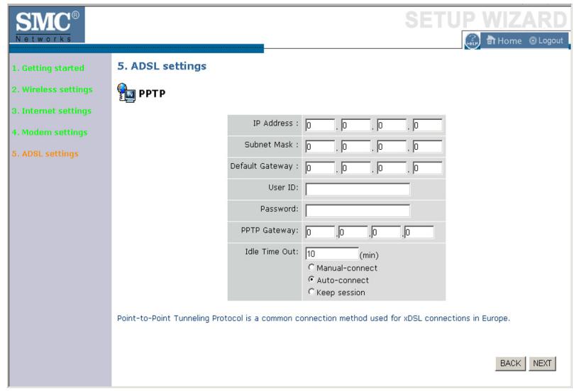 SMC WBR14T-G - ADSL Settings - PPTP - 1